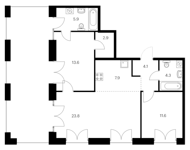 2-комнатная квартира 83.3 м², 7/7 эт., ЖК «Лермонтовский 54»